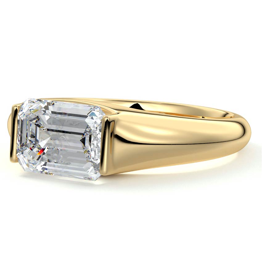 Katia - Emerald Cut Yellow Gold Engagement Ring Profile View | Nura Lab