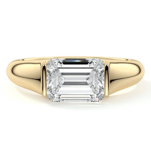 Katia - Emerald Cut Yellow Gold Engagement Ring Detail View | Nura Lab