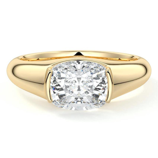 Katia east-west cushion bezel-inspired solitaire lab grown diamond engagement ring in yellow gold