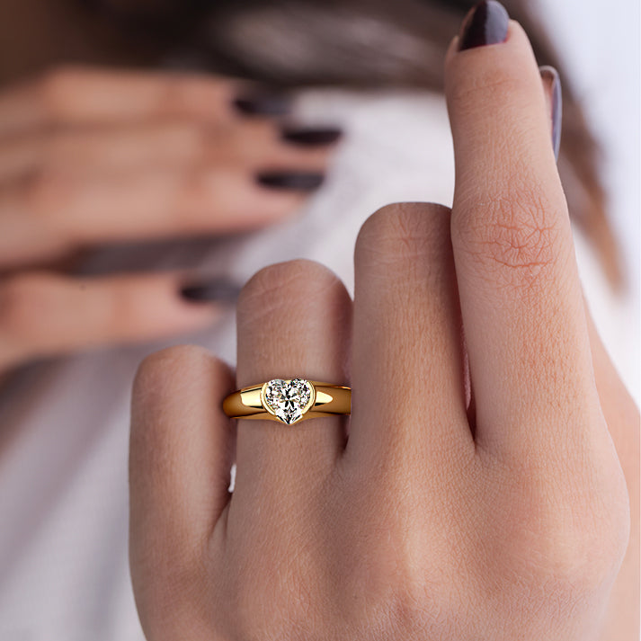 Katia - Heart Yellow Gold Engagement Ring Angle View | Nura Lab