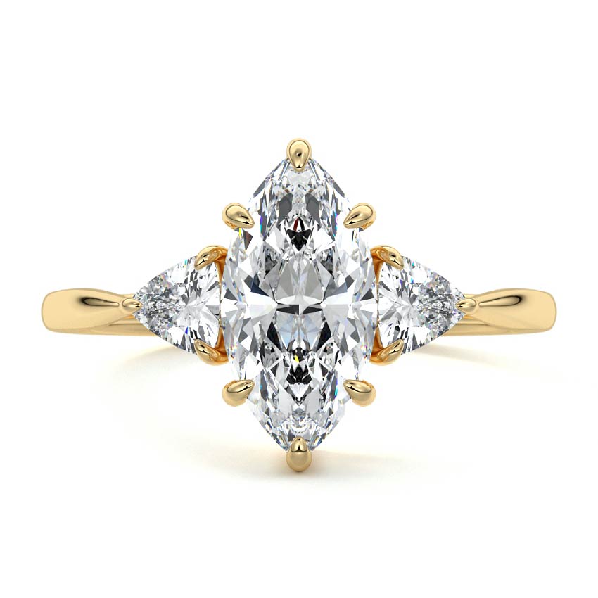 Leona - Marquise Yellow Gold Engagement Ring Detail View | Nura Lab