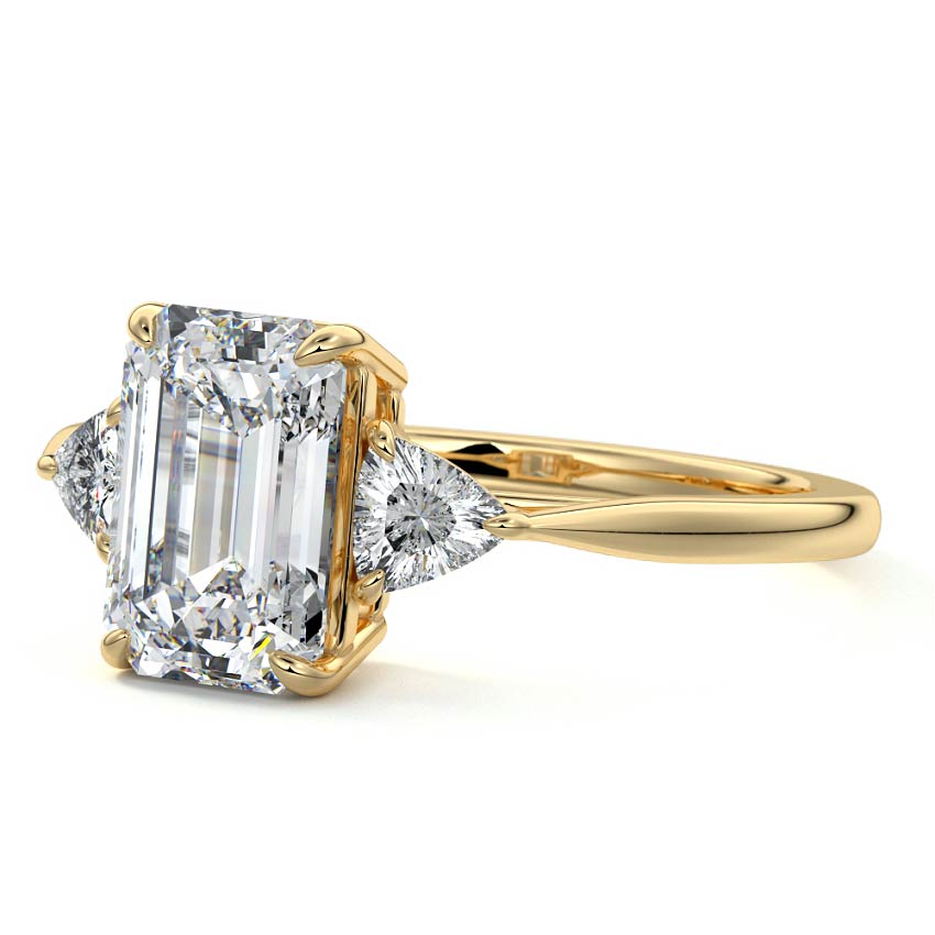 Leona - Emerald Cut Yellow Gold Engagement Ring Profile View | Nura Lab