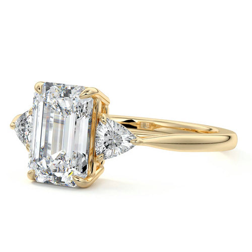 Leona - Emerald Cut Yellow Gold Engagement Ring Profile View | Nura Lab