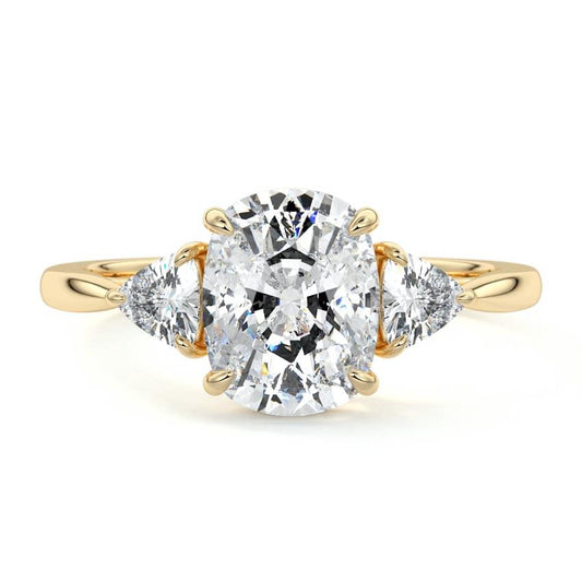 Leona cushion three-stone lab grown diamond engagement ring in yellow gold