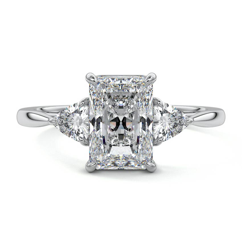 Leona radiant three-stone lab grown diamond engagement ring in platinum