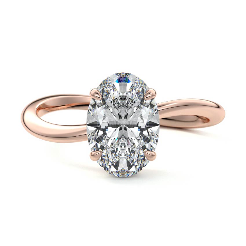 Lucia oval twist hidden halo solitaire lab grown diamond engagement ring in rose gold