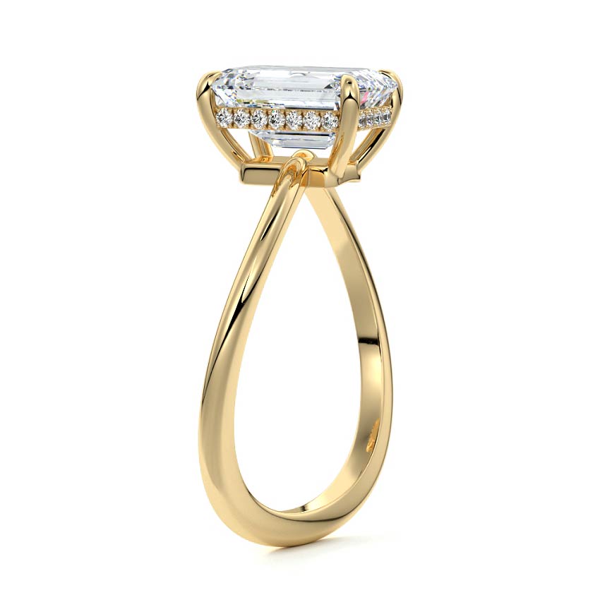 Lucia - Emerald Cut Yellow Gold Engagement Ring Side View | Nura Lab