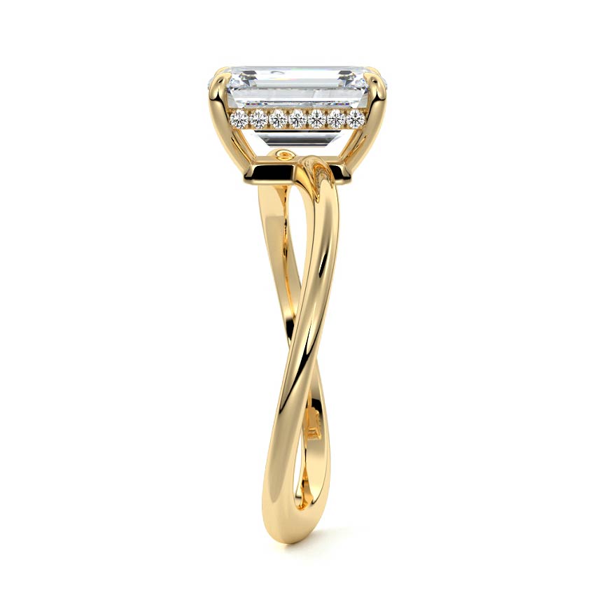 Lucia - Emerald Cut Yellow Gold Engagement Ring Profile View | Nura Lab