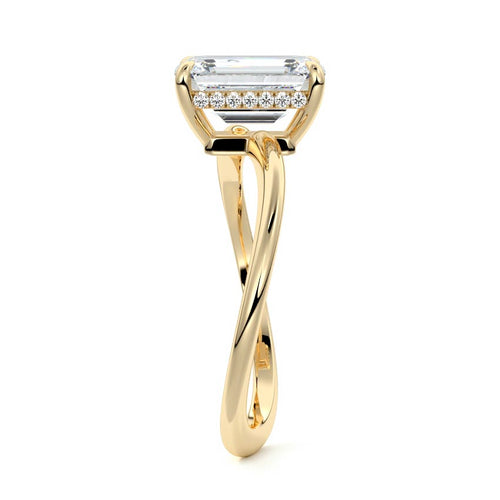 Lucia - Emerald Cut Yellow Gold Engagement Ring Profile View | Nura Lab