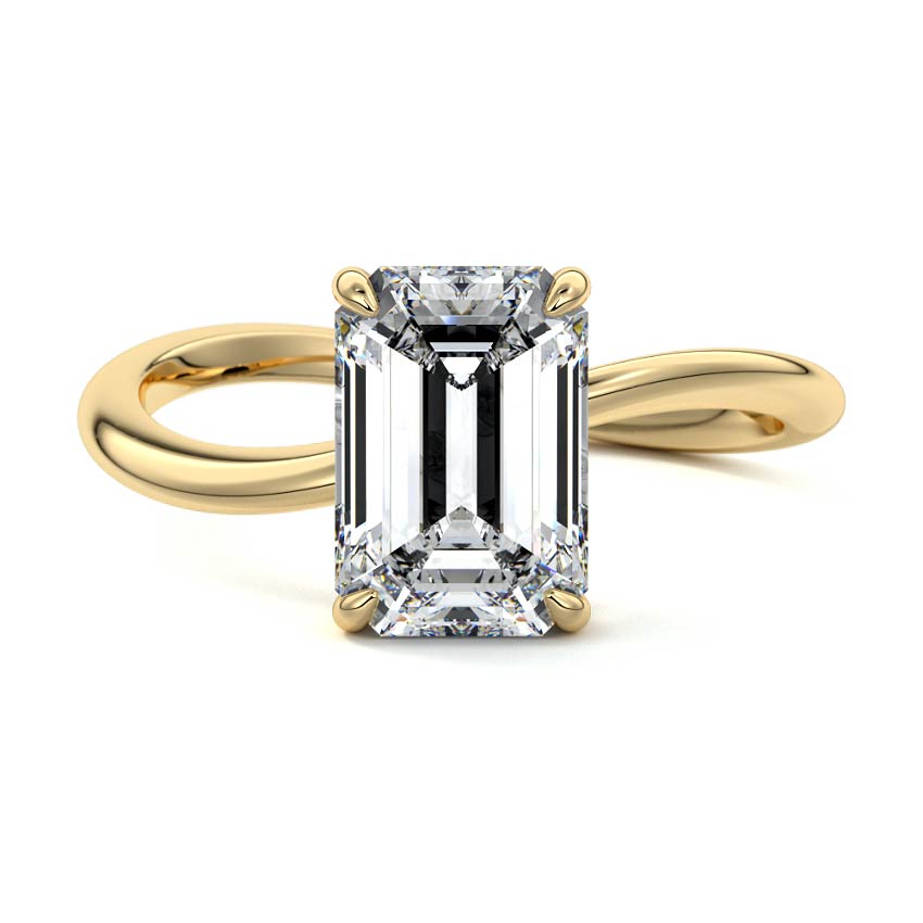 Lucia - Emerald Cut Yellow Gold Engagement Ring Detail View | Nura Lab