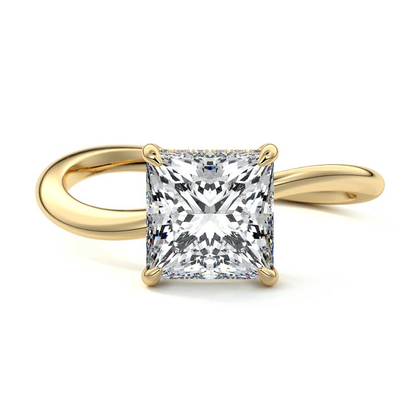 Lucia - Princess Yellow Gold Engagement Ring Detail View | Nura Lab