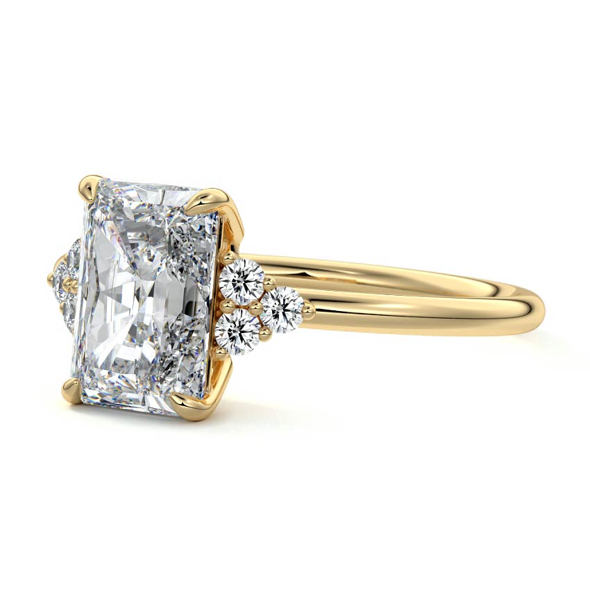 Jocasta radiant side stone lab grown diamond engagement ring in yellow gold