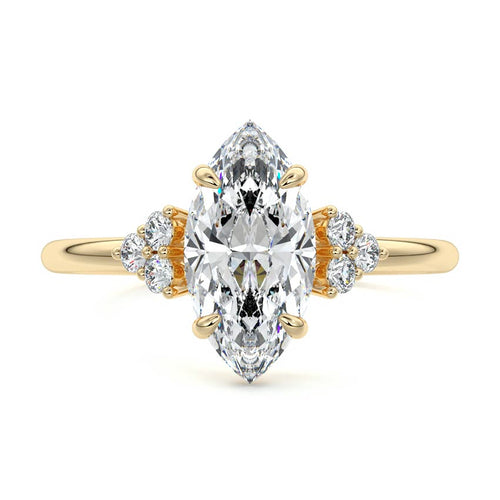 Jocasta marquise side stone lab grown diamond engagement ring in yellow gold