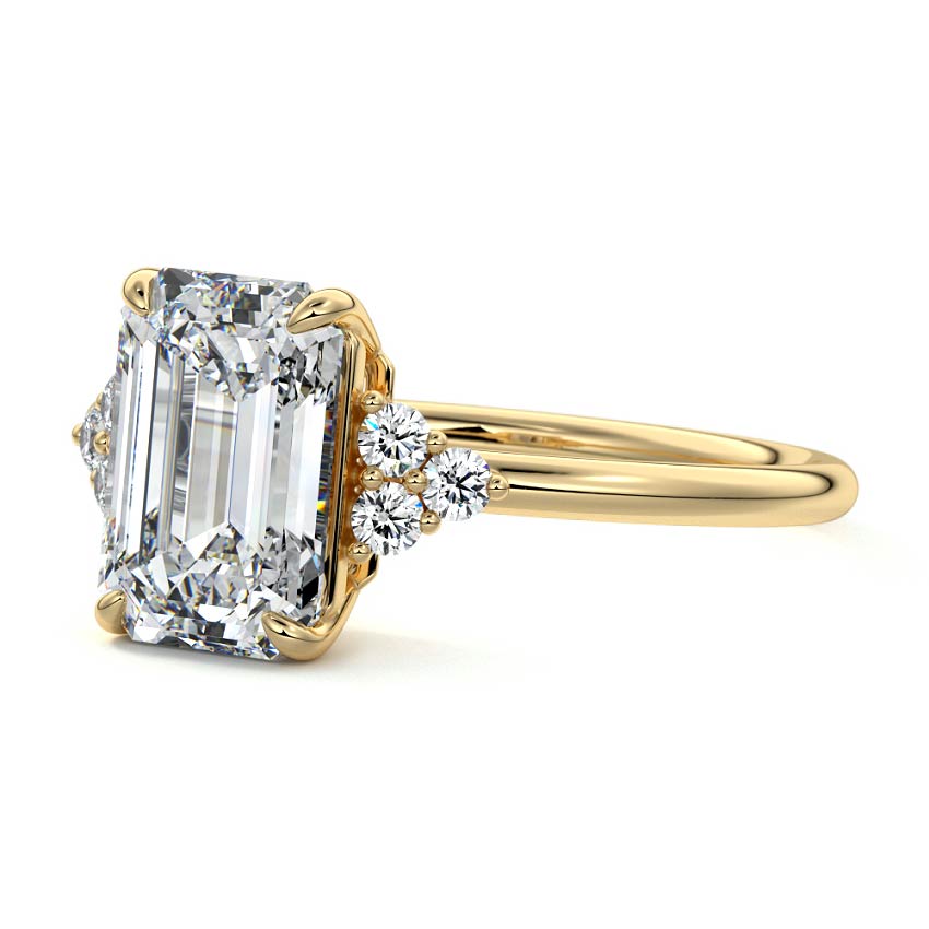 Jocasta - Emerald Cut Yellow Gold Engagement Ring Profile View | Nura Lab