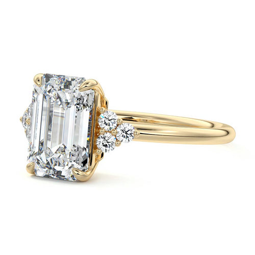 Jocasta - Emerald Cut Yellow Gold Engagement Ring Profile View | Nura Lab