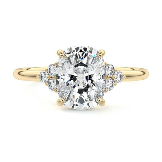 Jocasta cushion side stone lab grown diamond engagement ring in yellow gold