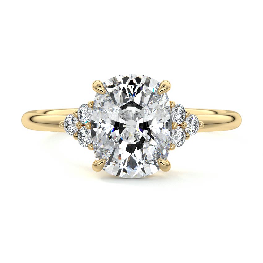 Jocasta cushion side stone lab grown diamond engagement ring in yellow gold
