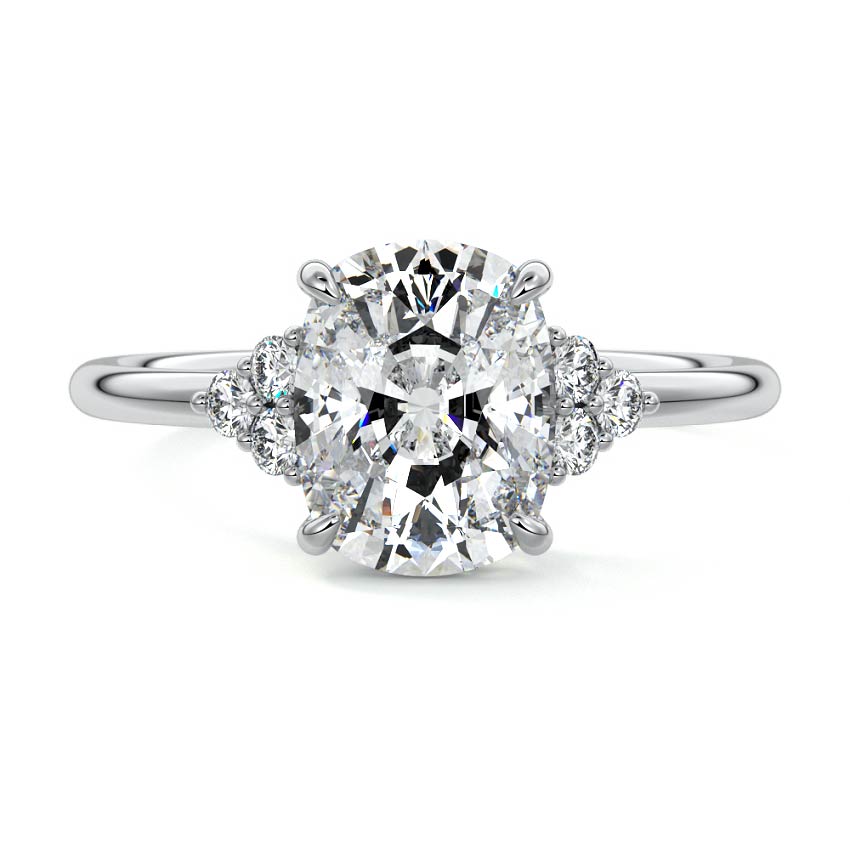 Jocasta cushion side stone lab grown diamond engagement ring in white gold