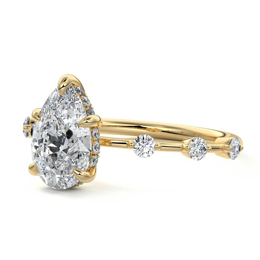 Mara - Pear Yellow Gold Engagement Ring Profile View | Nura Lab