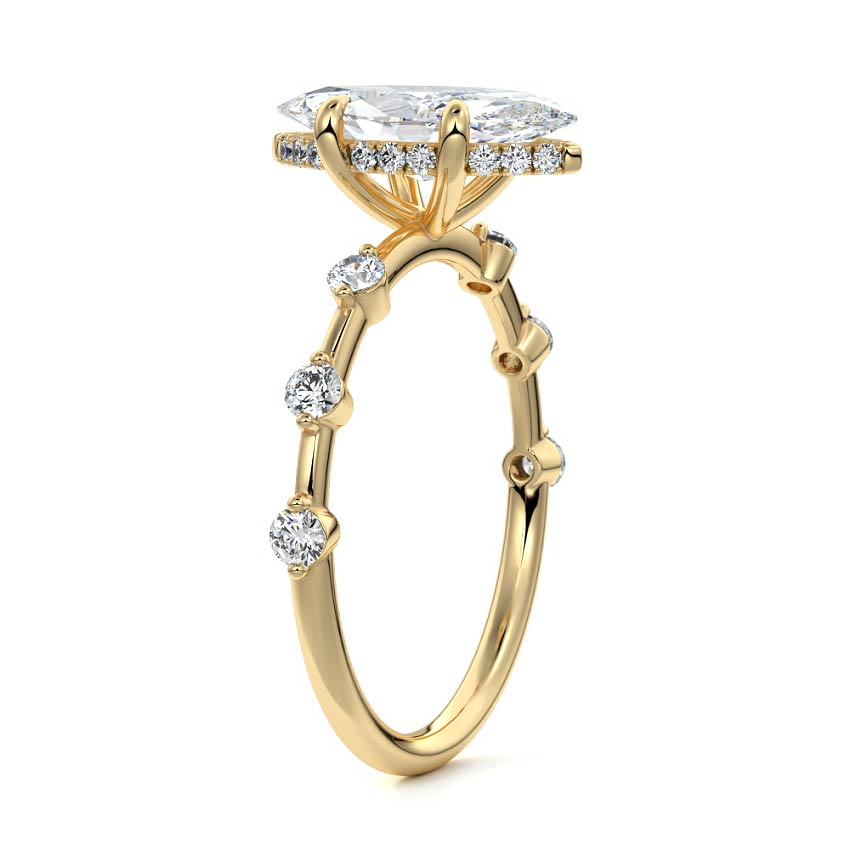 Mara - Marquise Yellow Gold Engagement Ring Side View | Nura Lab