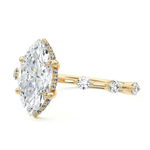 Mara marquise hidden halo lab grown diamond engagement ring in yellow gold