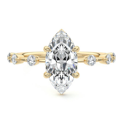 Mara - Marquise Yellow Gold Engagement Ring Detail View | Nura Lab