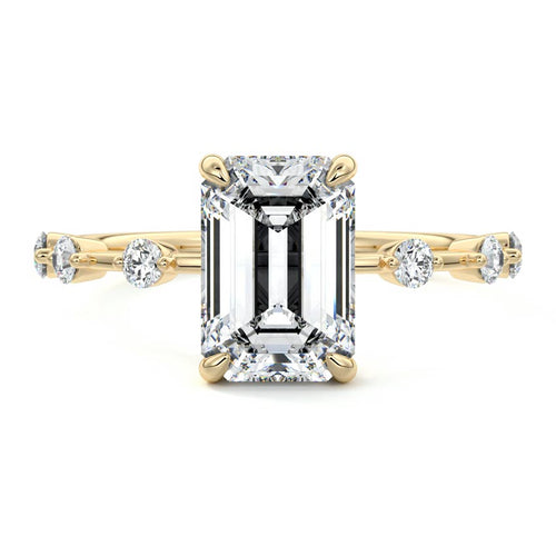 Mara emerald cut hidden halo lab grown diamond engagement ring in yellow gold