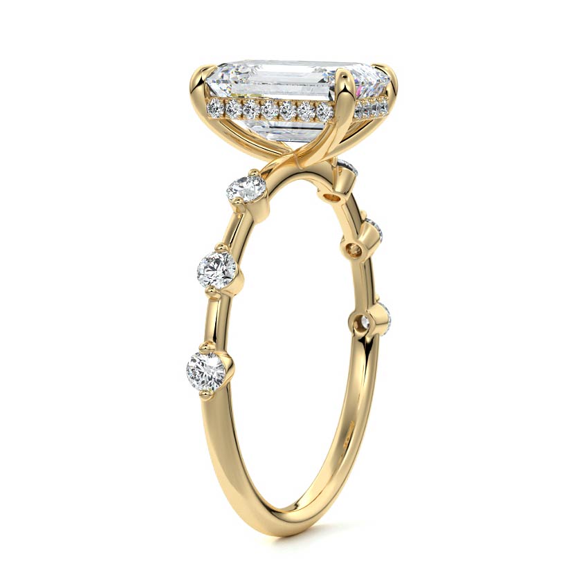 Mara - Emerald Cut Yellow Gold Engagement Ring Side View | Nura Lab