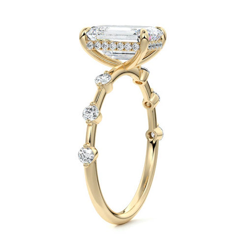 Mara emerald cut hidden halo lab grown diamond engagement ring in yellow gold