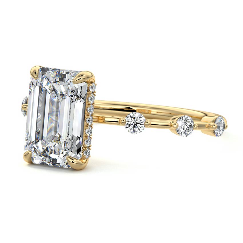 Mara - Emerald Cut Yellow Gold Engagement Ring Profile View | Nura Lab
