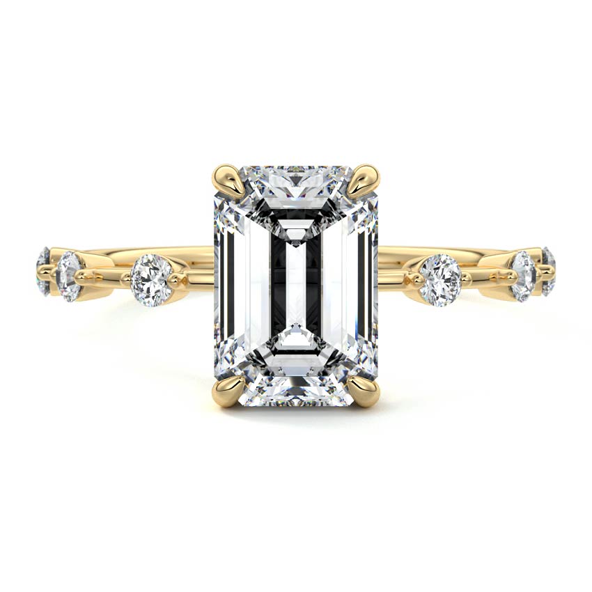 Mara - Emerald Cut Yellow Gold Engagement Ring Detail View | Nura Lab