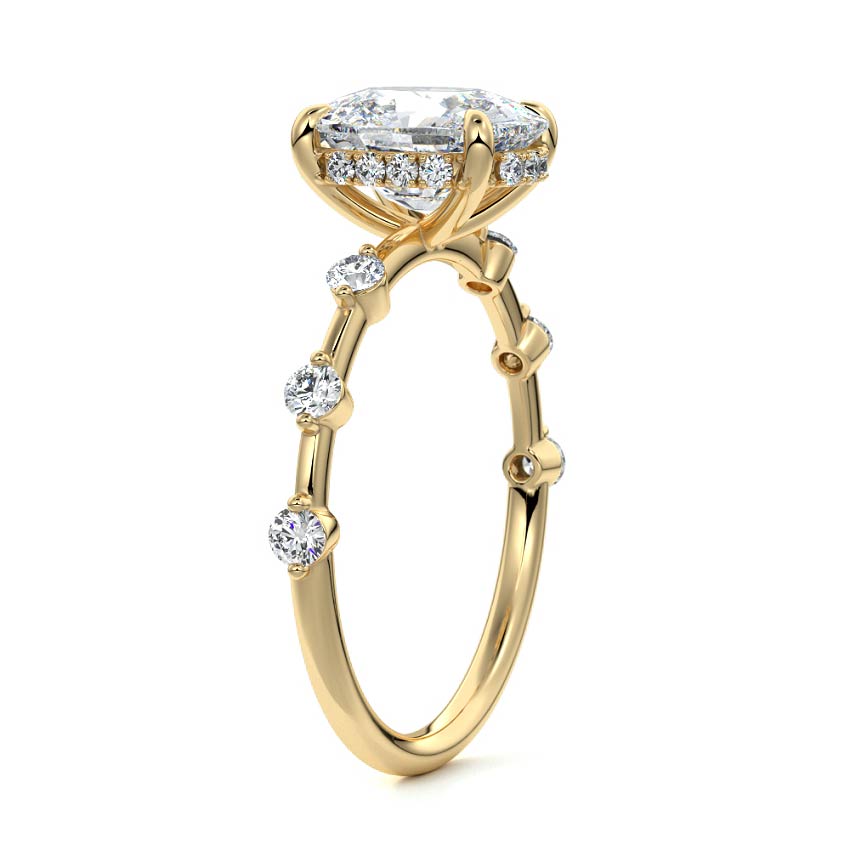 Mara - Cushion Yellow Gold Engagement Ring Side View | Nura Lab