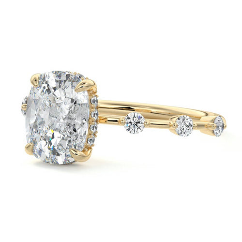 Mara - Cushion Yellow Gold Engagement Ring Profile View | Nura Lab