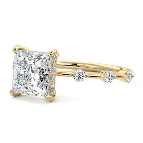 Mara princess hidden halo lab grown diamond engagement ring in yellow gold
