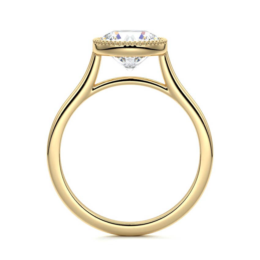 Marcella round milgrain bezel solitaire lab grown diamond engagement ring in yellow gold