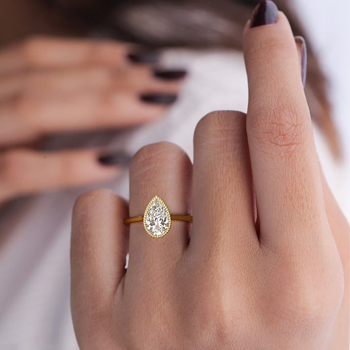 Marcella - Pear Yellow Gold Engagement Ring Angle View | Nura Lab