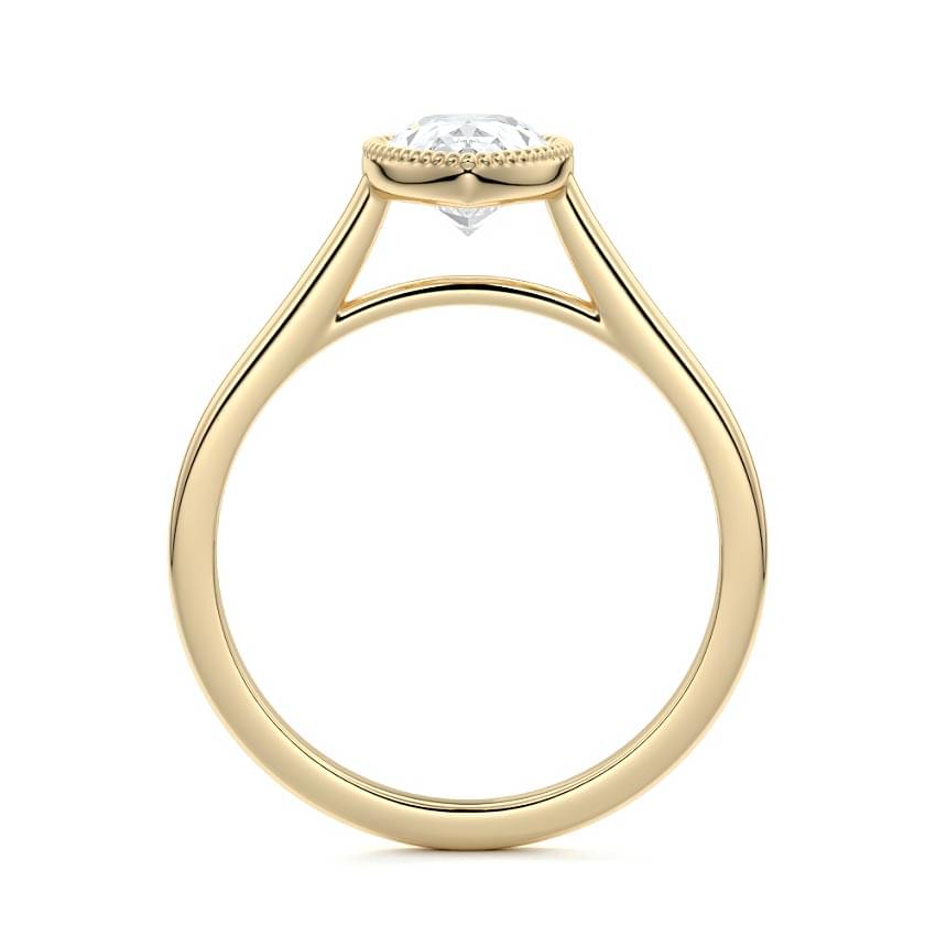 Marcella pear milgrain bezel solitaire lab grown diamond engagement ring in yellow gold