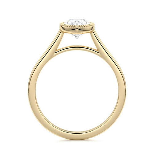 Marcella pear milgrain bezel solitaire lab grown diamond engagement ring in yellow gold