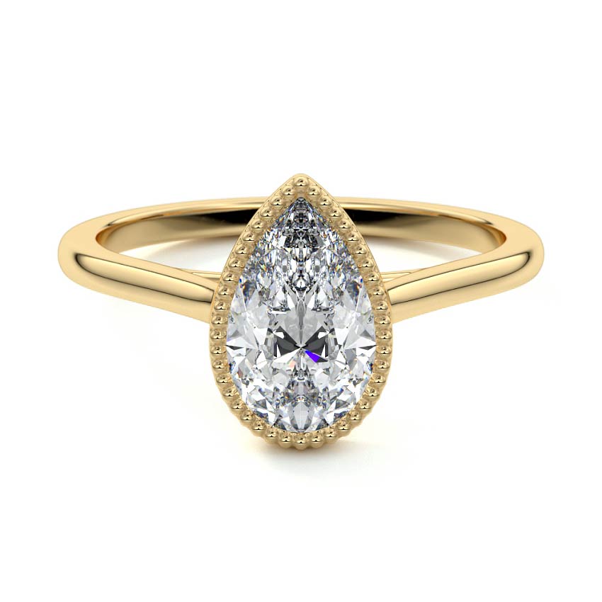 Marcella - Pear Yellow Gold Engagement Ring Detail View | Nura Lab