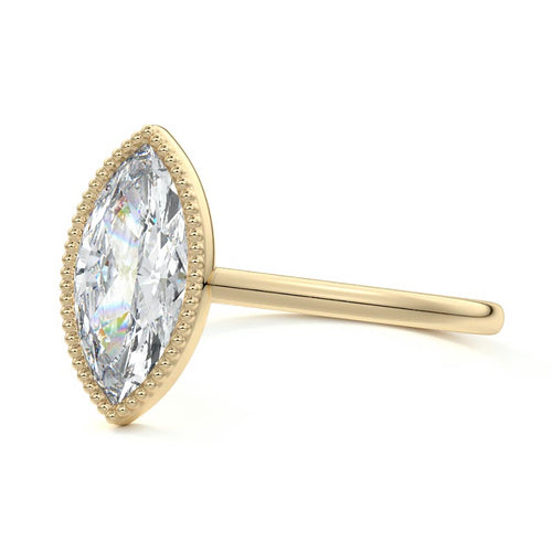 Marcella - Marquise Yellow Gold Engagement Ring Profile View | Nura Lab