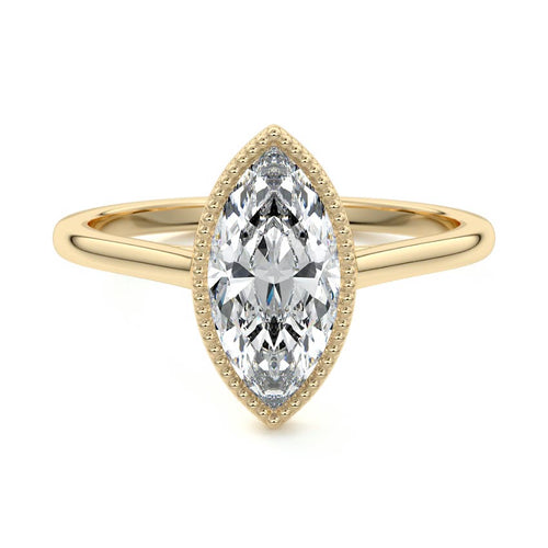 Marcella - Marquise Yellow Gold Engagement Ring Detail View | Nura Lab
