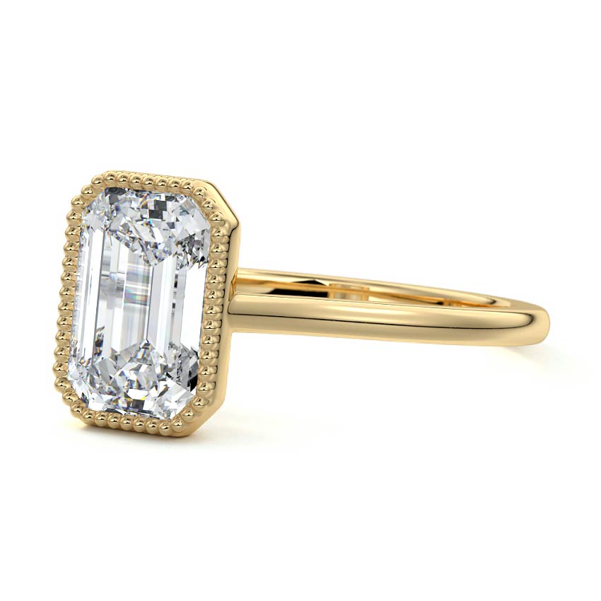 Marcella - Emerald Cut Yellow Gold Engagement Ring Profile View | Nura Lab
