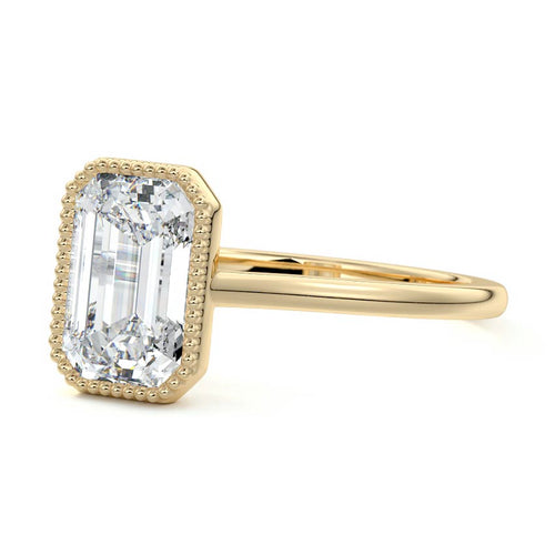 Marcella - Emerald Cut Yellow Gold Engagement Ring Profile View | Nura Lab
