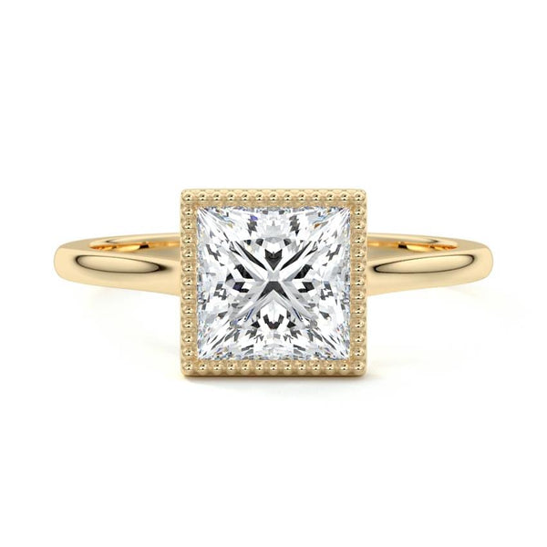 Marcella - Princess Milgrain Bezel Solitaire Lab Grown Diamond Engagement Ring