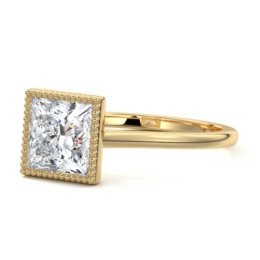 Marcella - Princess Yellow Gold Engagement Ring Profile View | Nura Lab