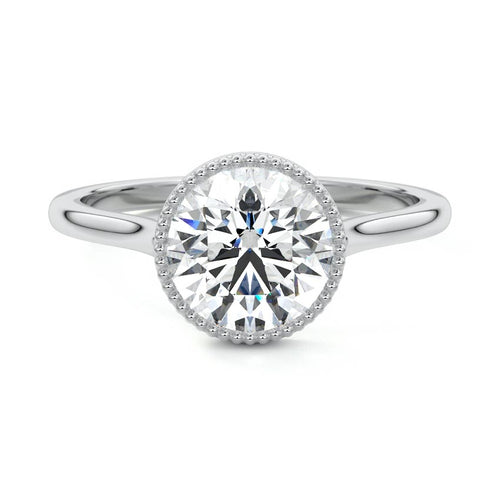 Marcella round milgrain bezel solitaire lab grown diamond engagement ring in platinum