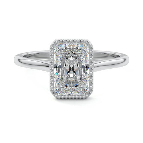 Marcella radiant milgrain bezel solitaire lab grown diamond engagement ring in platinum