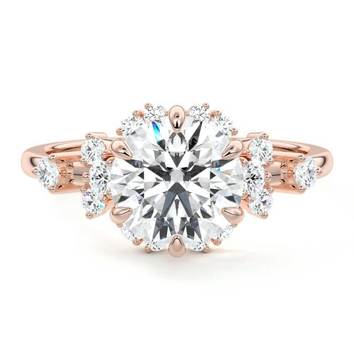 Marina round floral side stone lab grown diamond engagement ring in rose gold