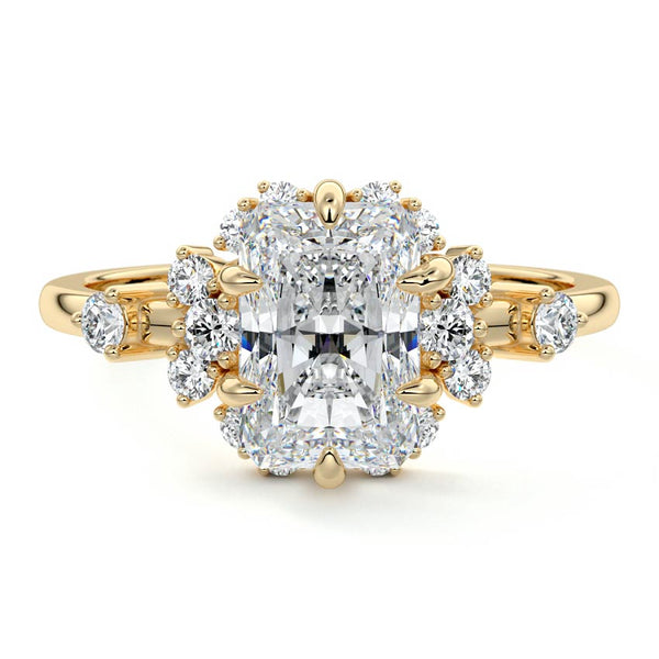 Marina - Radiant Floral Side Stone Lab Grown Diamond Engagement Ring