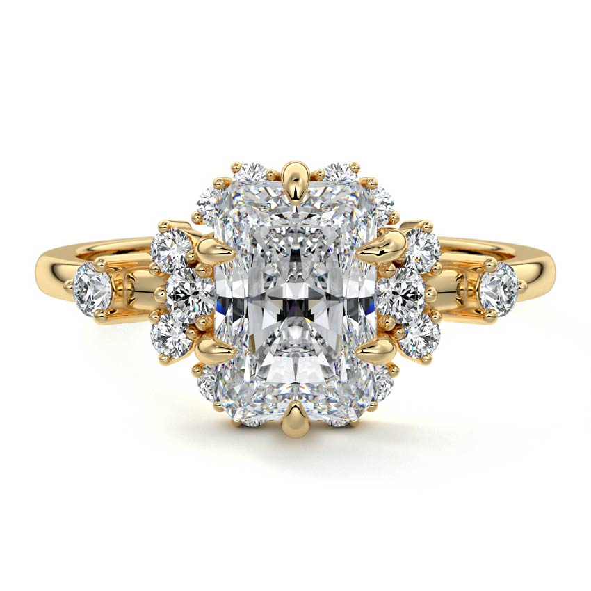 Marina radiant floral side stone lab grown diamond engagement ring in yellow gold